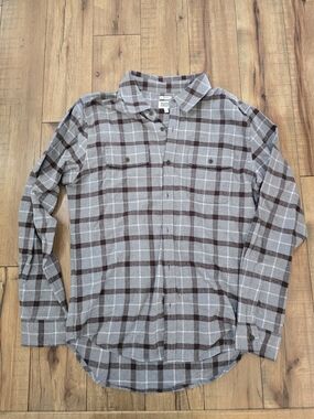 Men's Plaid Button-Up Shirt - Gray & Brown